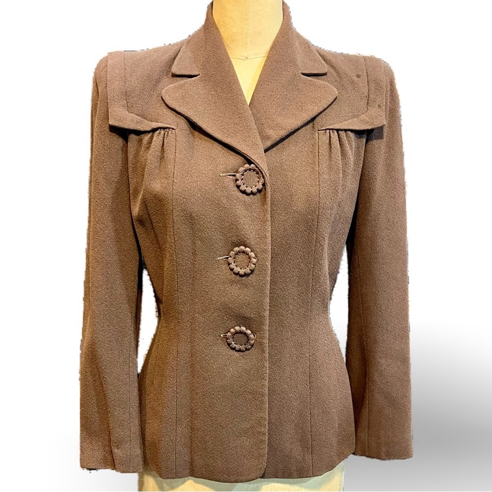 VINTAGE 70s earthy jacket blazer fitted tailored flower button front statement
